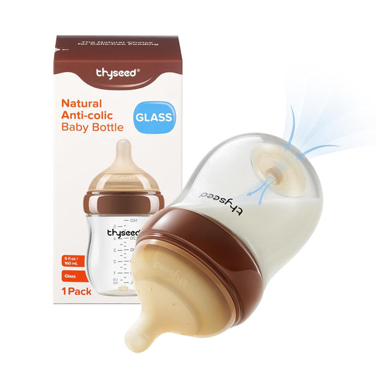 Glass Natural Anti-Colic Baby Bottles | Newborn Breast Like Nursing Bottle for Breastfed Babies with Nipple(0-1 Months),5oz,1pack