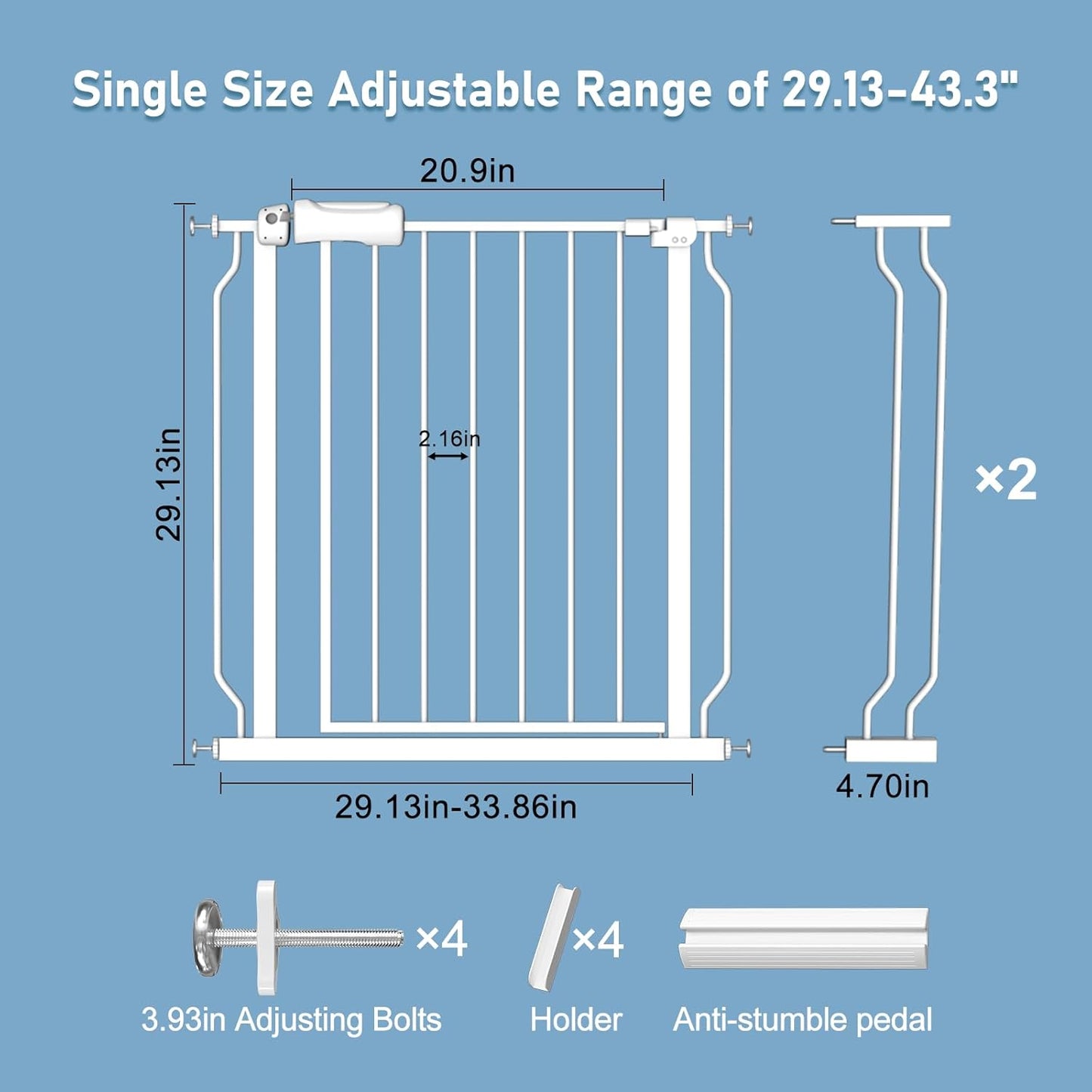 ALLAIBB Extra Wide Baby Gate Pressure Mount with Auto-Close, White Metal Safety Gate for Stairs & Doorways - Child Proof, Pet Barrier for Hallways, Kitchen, Living Room for 38.58-43.31 inch