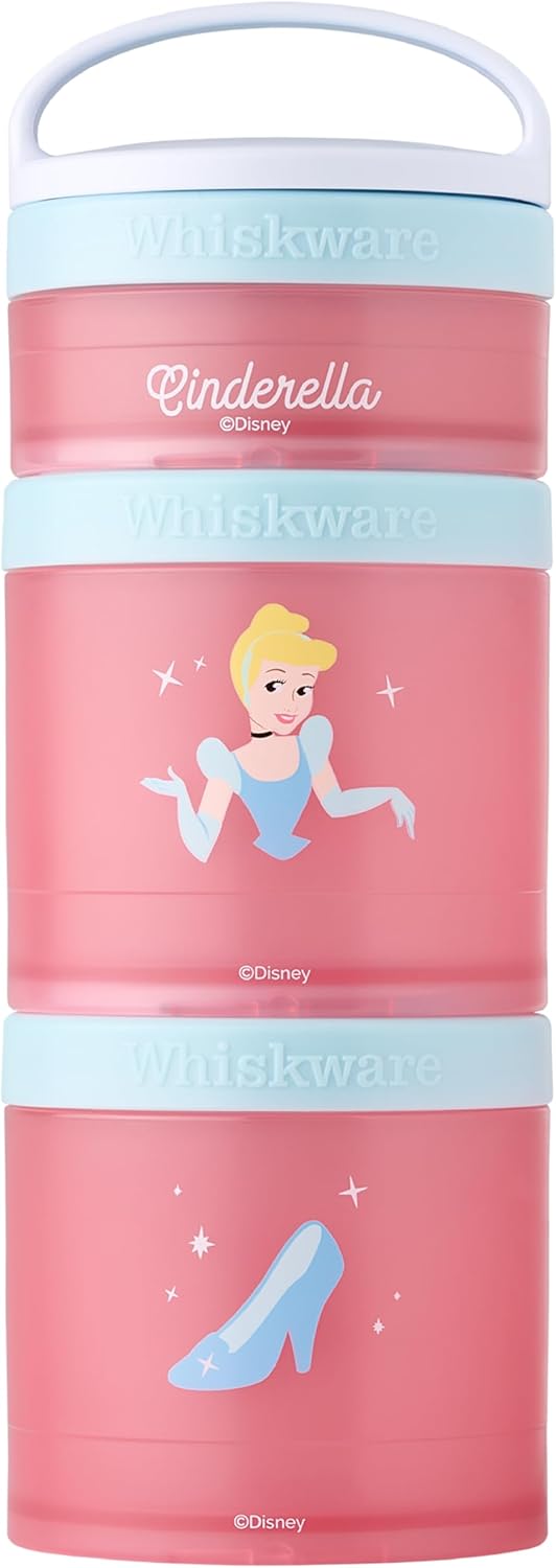 Whiskware Disney Princess Cinderella, Stackable Snack Containers for Kids, 3 Stackable Snack Cups for School or Travel, Backpack and Cupholder Friendly, Glass Slipper