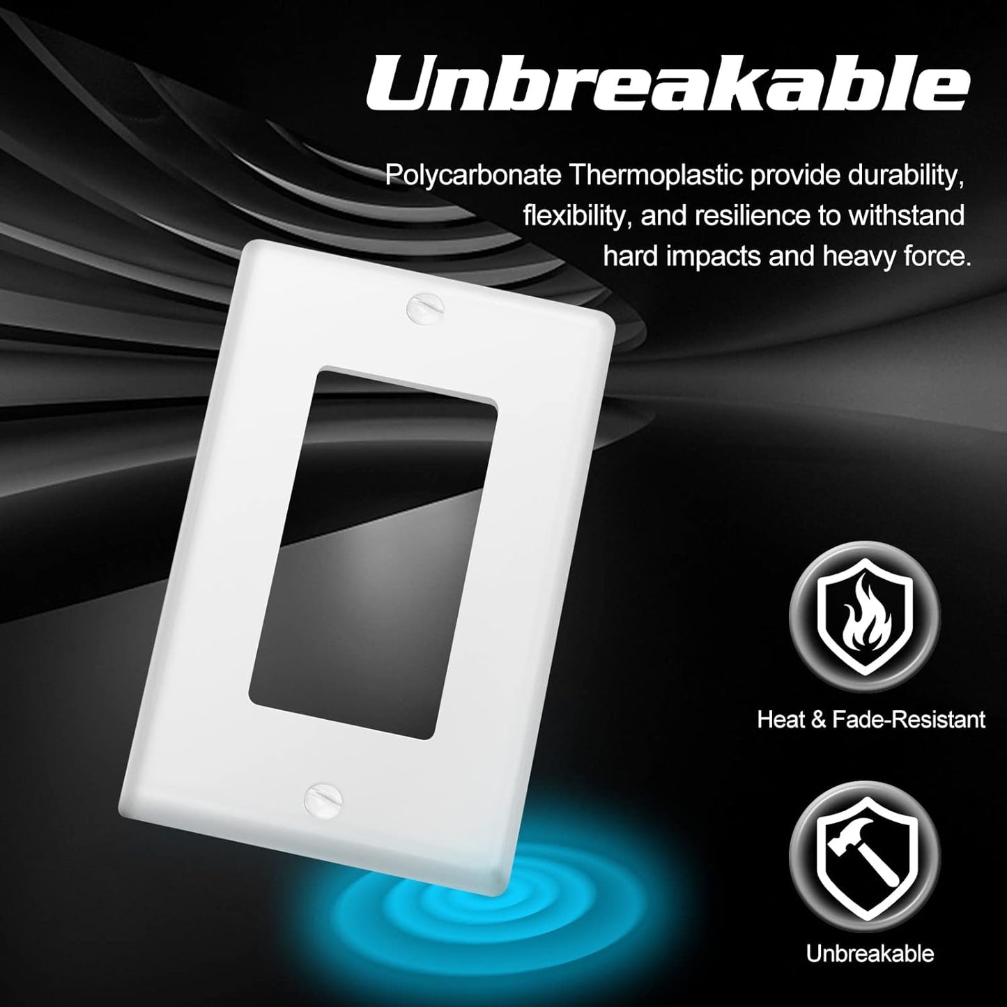 Decorator Wall Plate 1-Gang Light Switch Plate Outlet Cover,Unbreakable Polycarbonate Thermoplastic, White (10-Pack, Single Decorator-White)