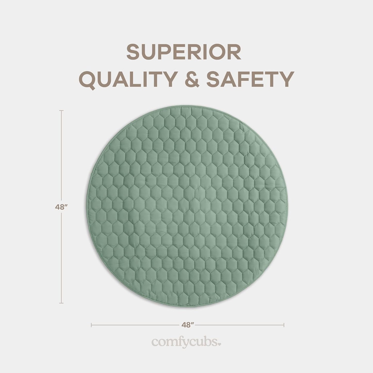 Comfy Cubs Round Kids Play Mat - Medium 48 inches Soft Quilted Baby Floor Mat with Non-Slip Bottom - Plush Design for Toddlers' Playtime and Relaxation - Comfortable and Durable - Fern