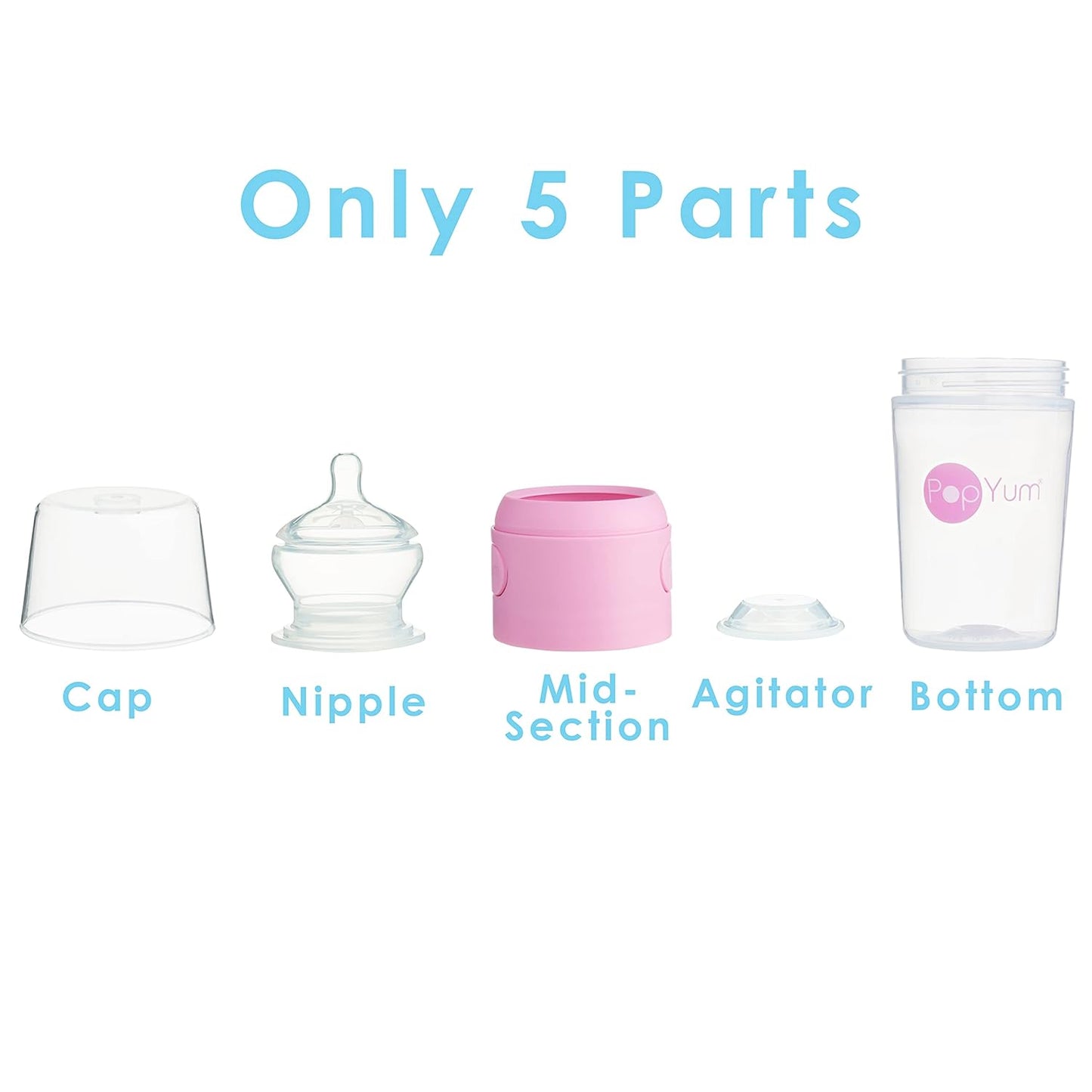 PopYum 9 oz Pink Anti-Colic Formula Making/Mixing/Dispenser Baby Bottles, 3-Pack with #2 Medium Flow Nipples, 260 ml, BPA-Free, Natural Latch