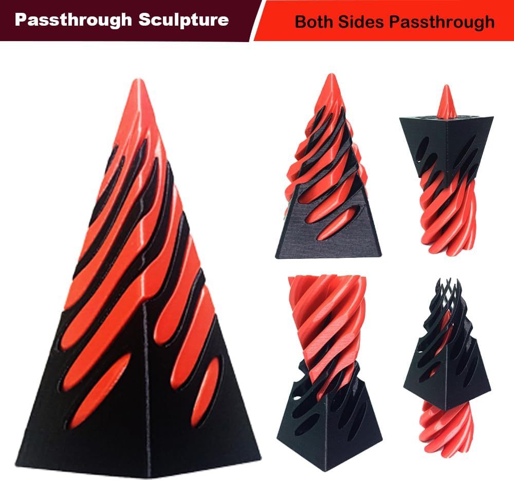 Spiral Cone Fidget Toy,Impossible Cone Pyramid Passthrough Sculpture Bulk Fidget Toys for 3D Printed,Anxiety Stress Relief Desk Deco Souvenir Mini Gift Toy for Home Office (#A-Laser Black Red)