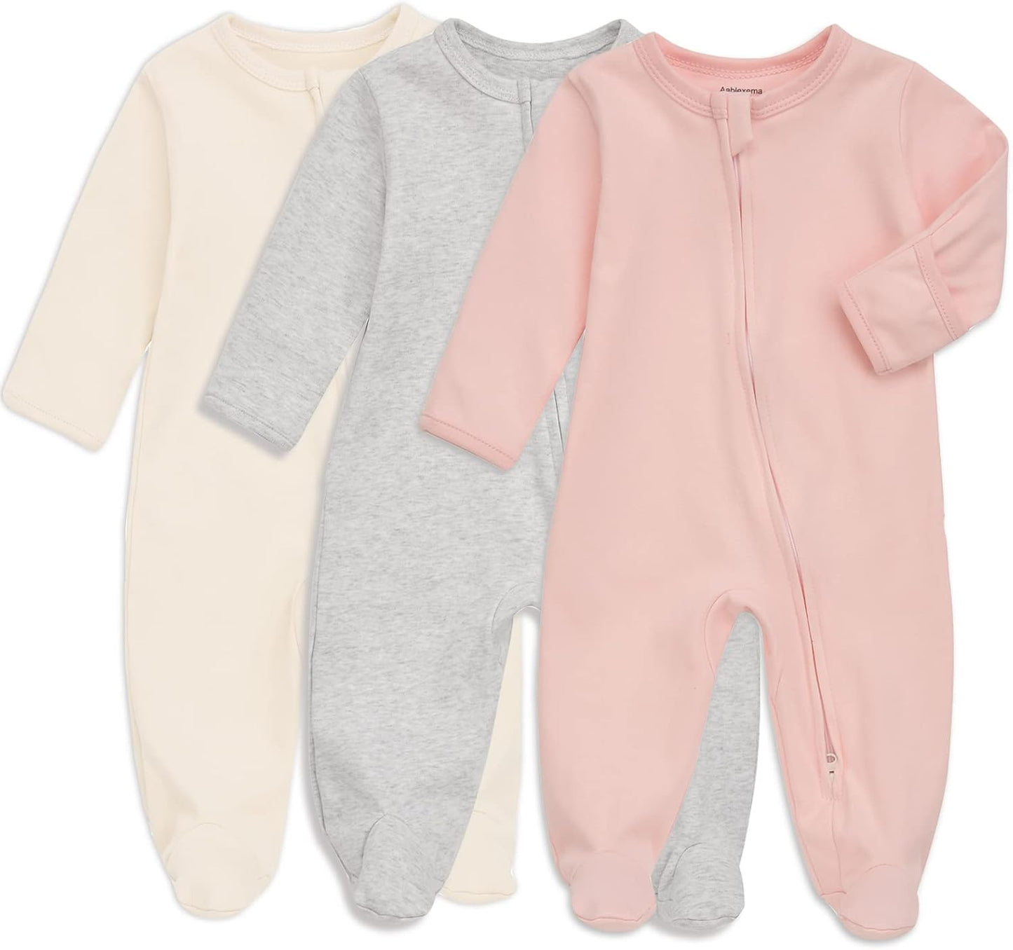 Aablexema Baby Footie Pajama with Mitten Cuffs, Double Zipper Infant Cotton clothes Sleeper Pjs, Footed Sleep Play