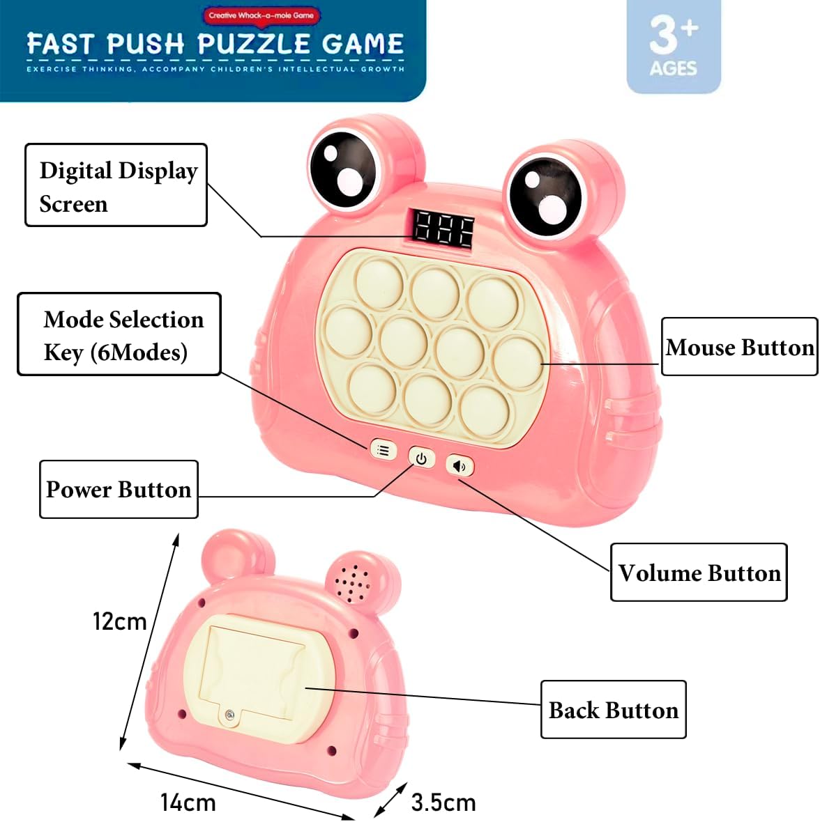 Quick Push Game Console,Puzzle Game Console Machine, Improving The Reaction Ability and Attention,Pop Game Sensory Fidget Toys (Pink)