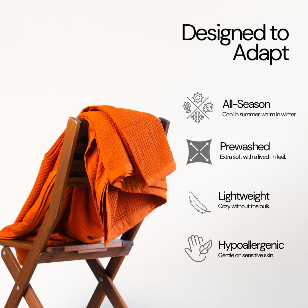 GOTS Certified 100% Organic Cotton Salt Earth Throw Blanket, 90"X 90" Blankets & Throws For Bed, Throw Blanket For Couch,Modern & Cozy Blanket, All Season Waffle Blanket, Soft Blanket (Cinnamon Stick)