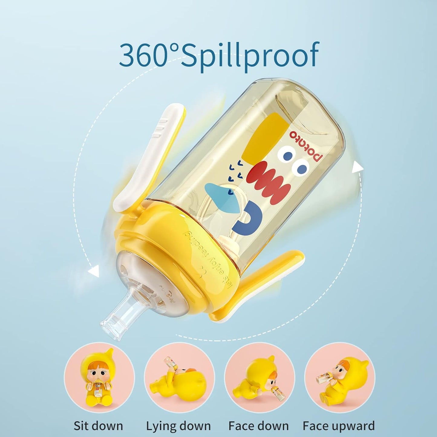 POTATO Sippy Cup For Toddlers with Straw Spill Proof, PPSU Learner Cup with Handle for Baby 1 year old, Water Bottle with weighted ball, 10 Ounce Red