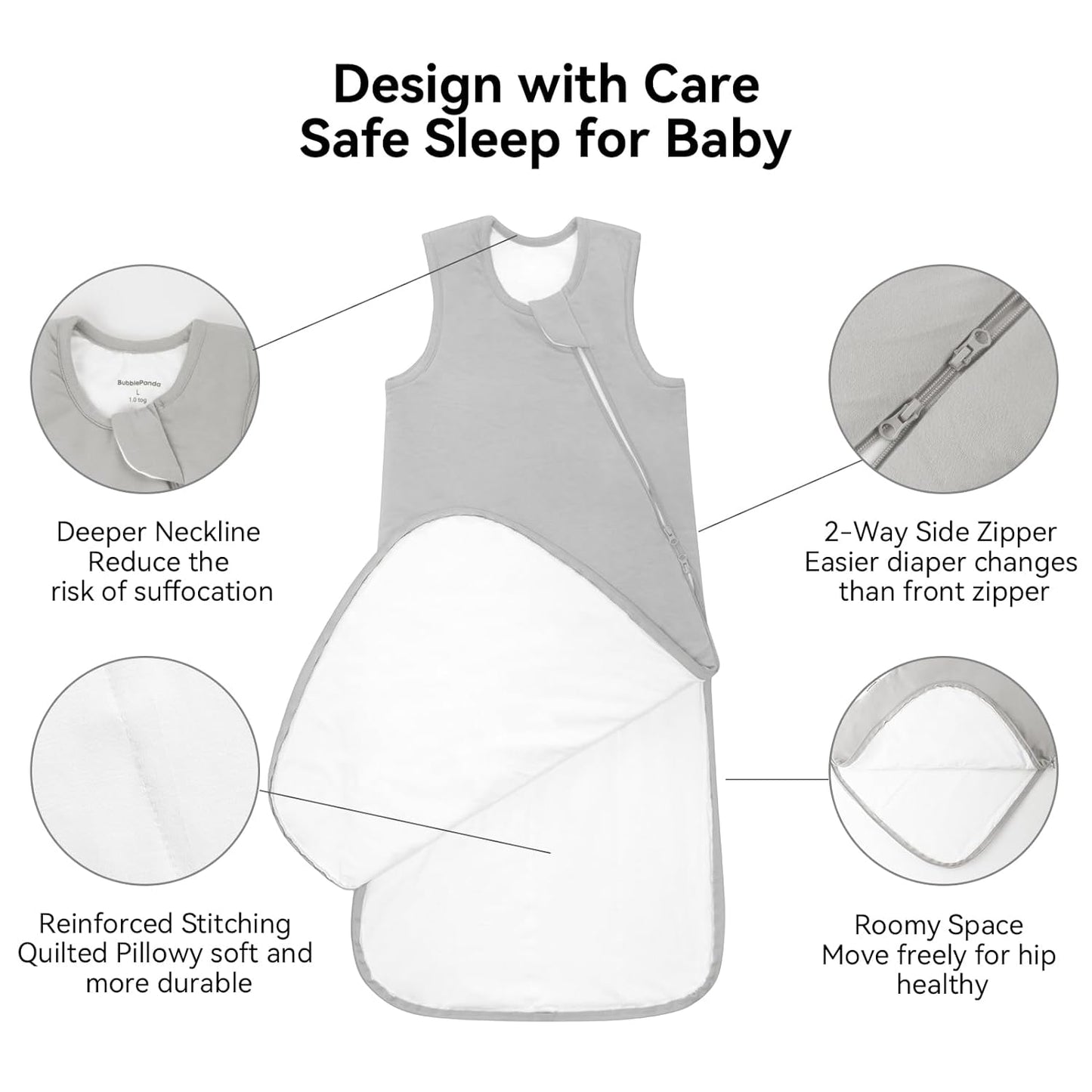 BubblePanda Rayon Made from Bamboo Sleep Sack 18-24 Months 0.5 Tog Soft Lightweight Toddler Sleep Sack 2t for Babies 2-Way Zipper Wearable Blanket Baby 18 Months