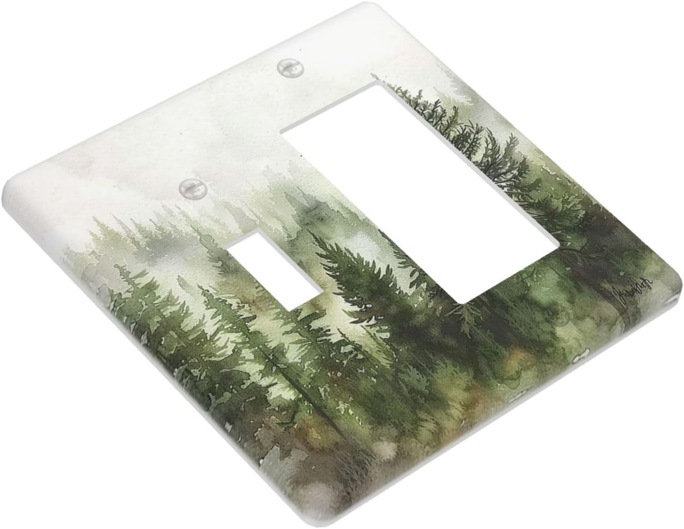 Outlet Covers Green Forest Watercolor Painting Foggy Pine 1 Toggle 1 Rocker Combination Decorative Wall Plate Electrical Switch Plates Light Switch Cover Plate for Bedroom living Room