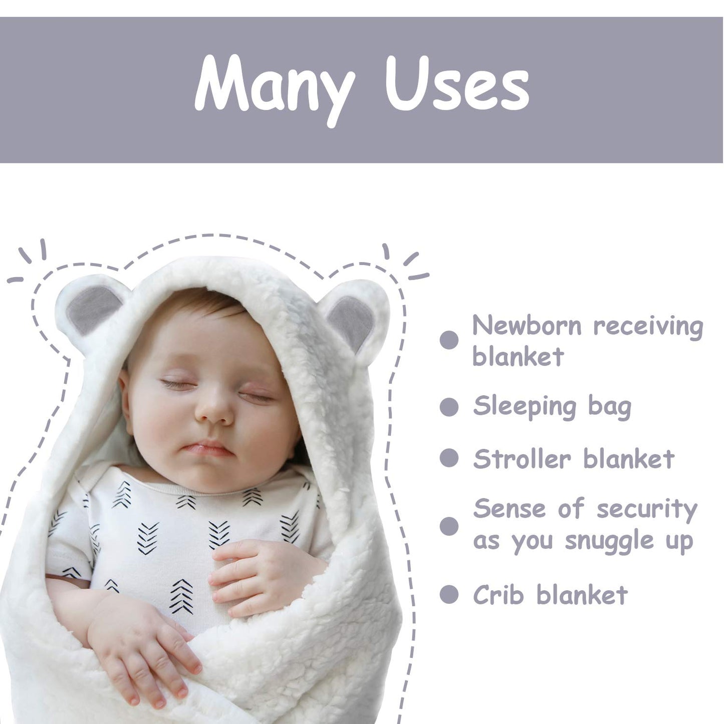 Jam Naturals-Cute Bear Organic Newborn Swaddle Wrap-Gender Neutral Soft Plush Receiving Blanket, Newborn Baby Registry Gift(Grey 3-6m)