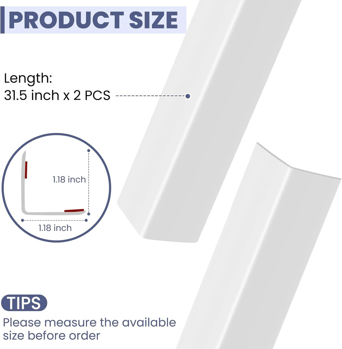 2PCS Wall Corner Protectors Guards - Self Adhesive Corner Protector & Corner Guards for Walls Edge Protection, Easy to Apply - No Tools Needed(Pure White, 31.5"x1.18")