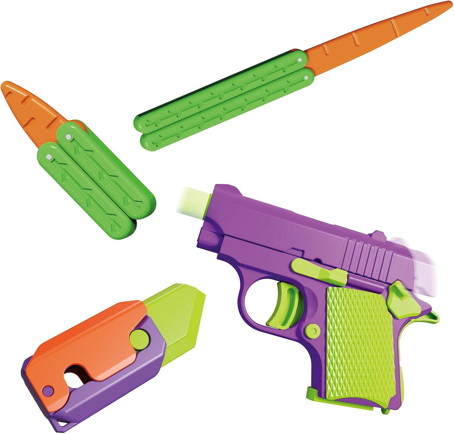 4 PCS Fidget Toys Set，3D Printing Fidget Knife Toy and Pistol Toys,Fidget Toys Adults and Kids，Sensory Toy Fidget Toys for Classroom，Suitable for Relieving ADHD,Stress, Anxiety (Purple Set)