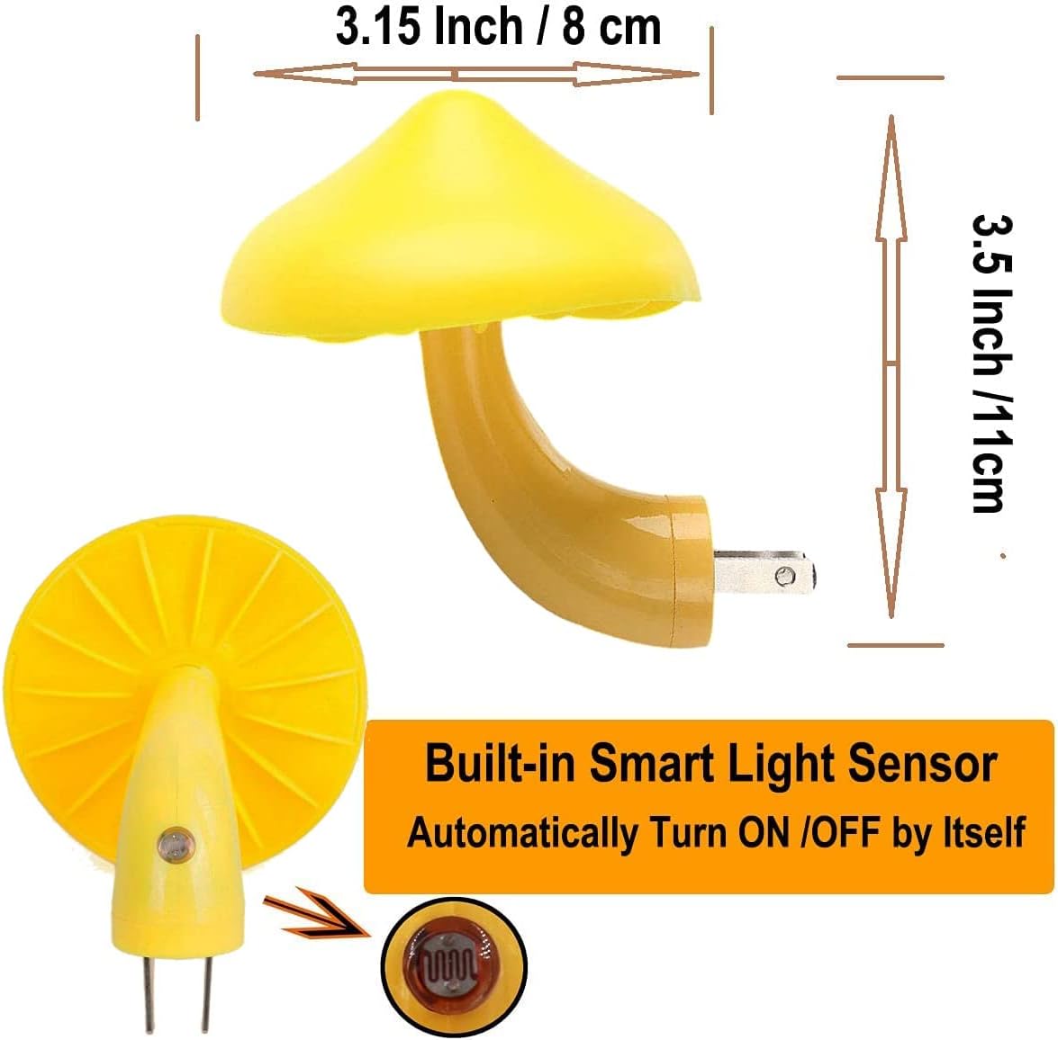 AUSAYE 4 Pack Plug in Night Light, Mushroom Light LED Nightlights for Kids, Adults, Bedroom, Bathroom,Hallway, Stairs, Kitchen Warm Yellow
