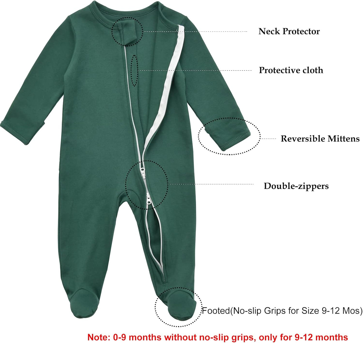 Aablexema Baby Footie Pajama with Mitten Cuffs, Double Zipper Infant Cotton clothes Sleeper Pjs, Footed Sleep Play