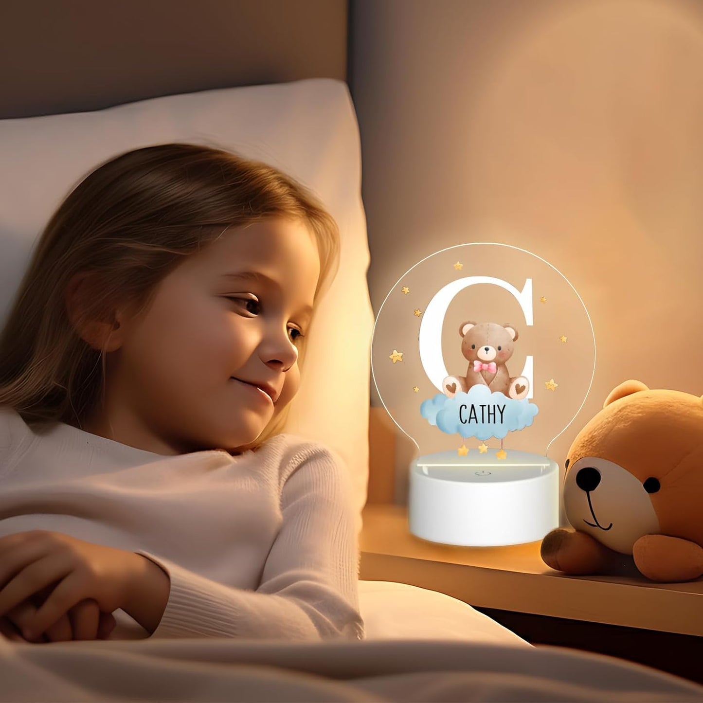 Personalized Cute Forest Animal Night Light for Kids,Custom Name Touch Control Nursery Lamp,3 Color Changing Acrylic Glow Light for Baby Boys,Girls,Toddler Bedroom Decor