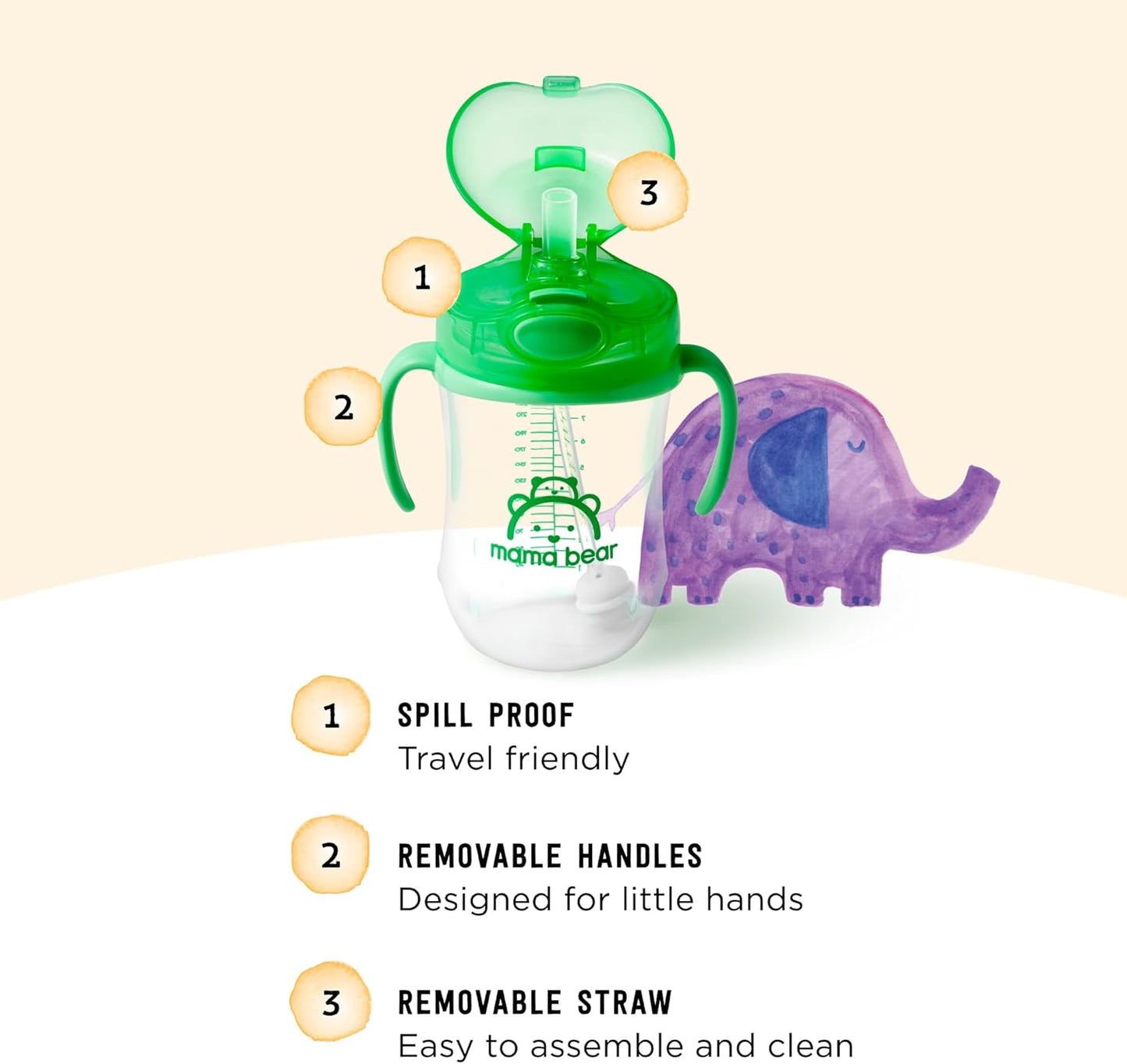 Amazon Brand - Mama Bear Silicone Weighted Straw Sippy Cup, 9 Ounces, Pack of 4, Blue/Green