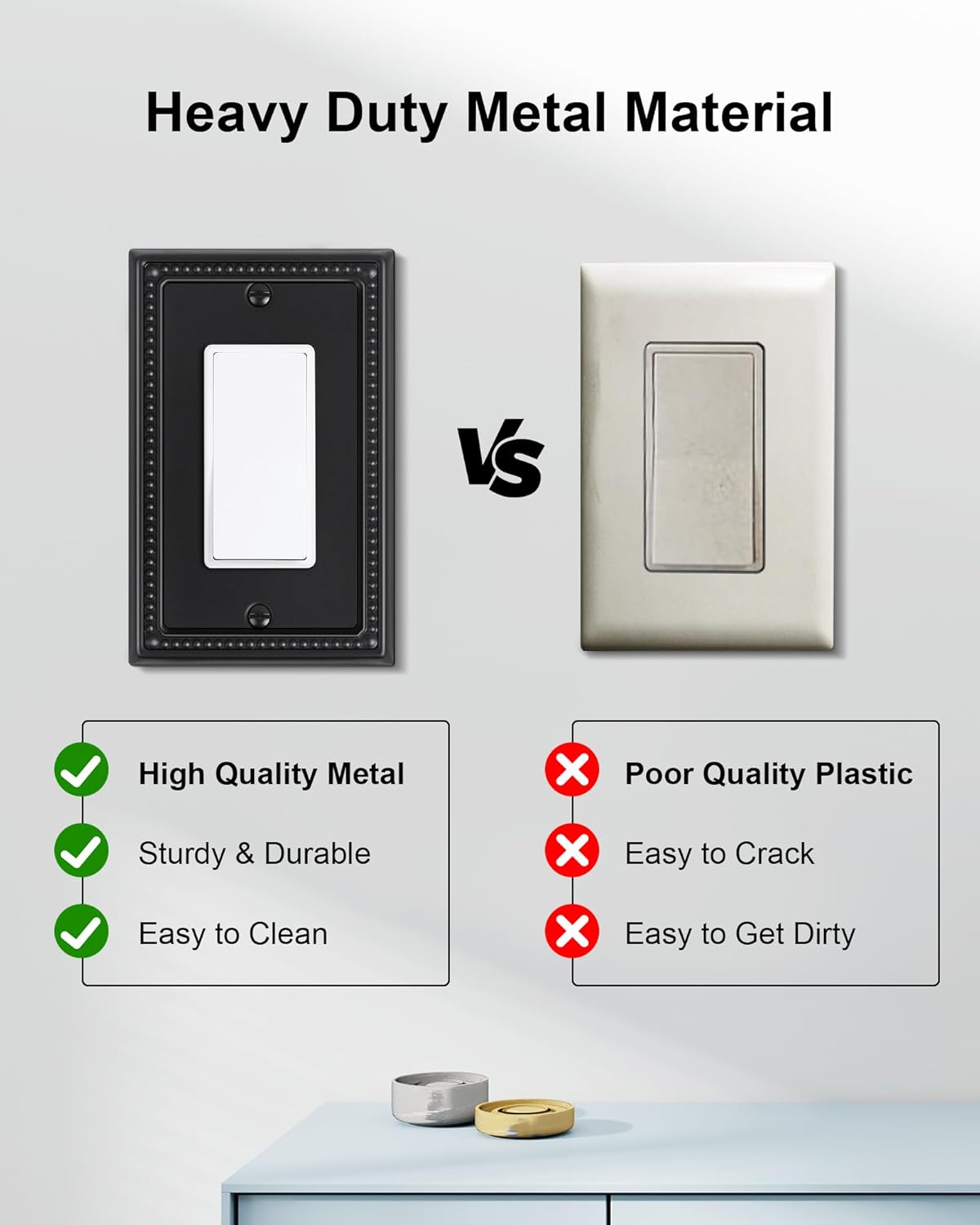 4-Pack Decorator Outlet Cover Plate, Pearls Decorative Switch Plates and Outlet Covers, Black Metal Wall Plates for Electrical Outlets, Receptacle, GFCI Outlet, Dimmer Switch