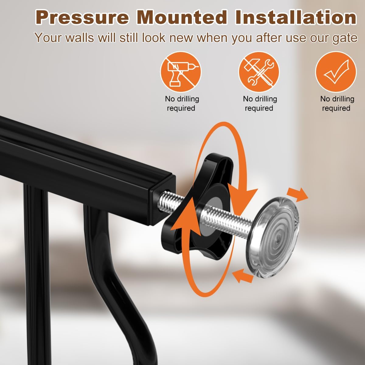 29.5-53.1" Extra Wide Baby Gate for Stairs No Drilling, 30" Tall Auto Close Press Mounted Baby Gate for Doorways, Adjustable Width Walk Through Dog Gates for Doorways, Black