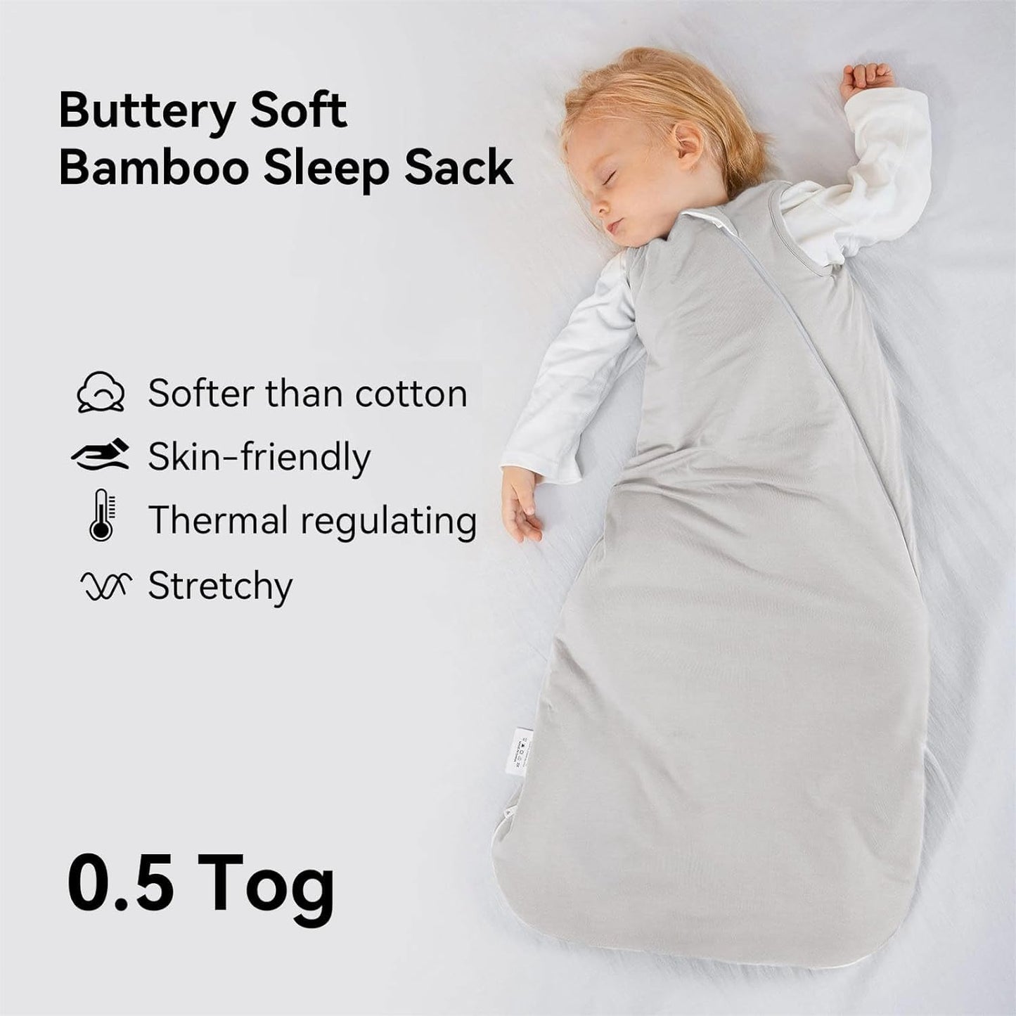BubblePanda Rayon Made from Bamboo Sleep Sack 0-6 Months 0.5 Tog Soft Newborn Sleep Sack 3-6 Months for Infant Babies 2-Way Zipper Wearable Blanket Baby 0-3 Months