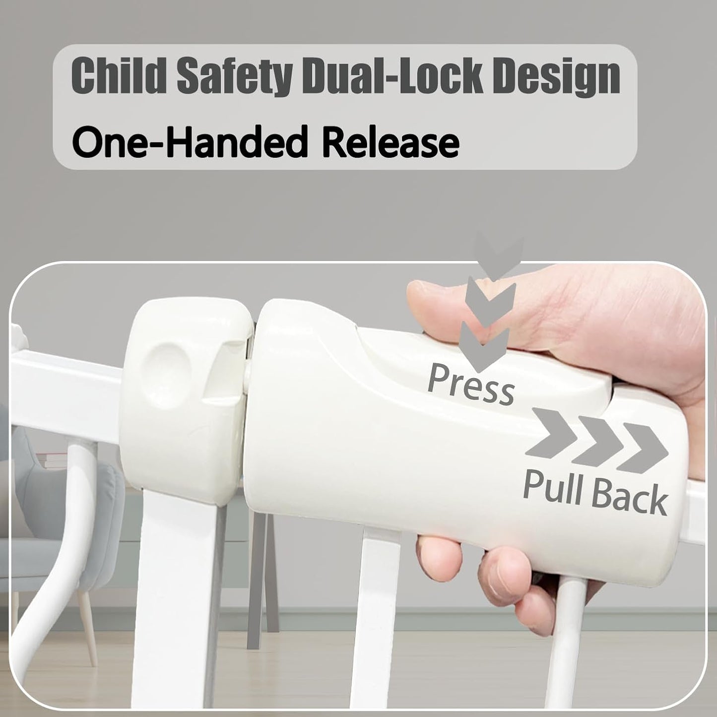 Heavy Duty Baby & Dog Safety Gate 86-104.7 Inch, White Metal, Tension Mounted No Drilling Pet Gate for Large Openings