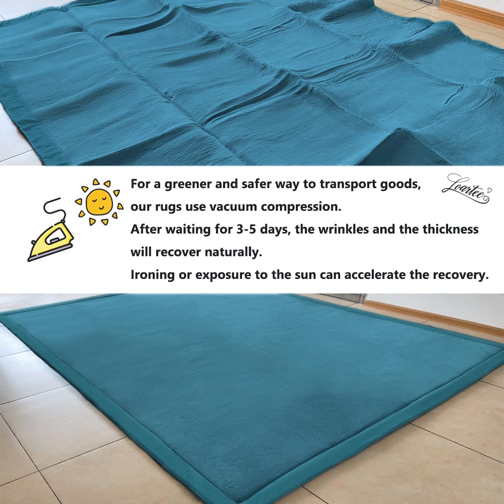 Loartee Nursery Rug Coral Velvet Crawling Rugs Mat Area Rugs Play Crawling Mat(4'9"x4'9", Blue) for Toddler Children Play Mat Yoga Mat Exercise Pads Carpet