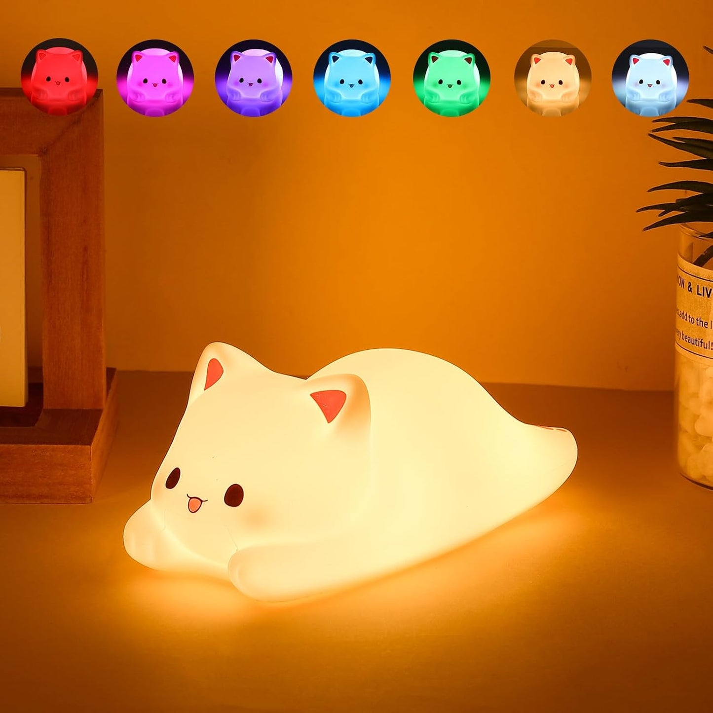 Tremdwoto Cat Night Light for Kids,Cute Colorful Night Light Baby Girl Squishy Night Light Lamp 1/3 Hour Timer Kitty Light Dimmable Nursery Lamp Nightlight (cat-Playing)
