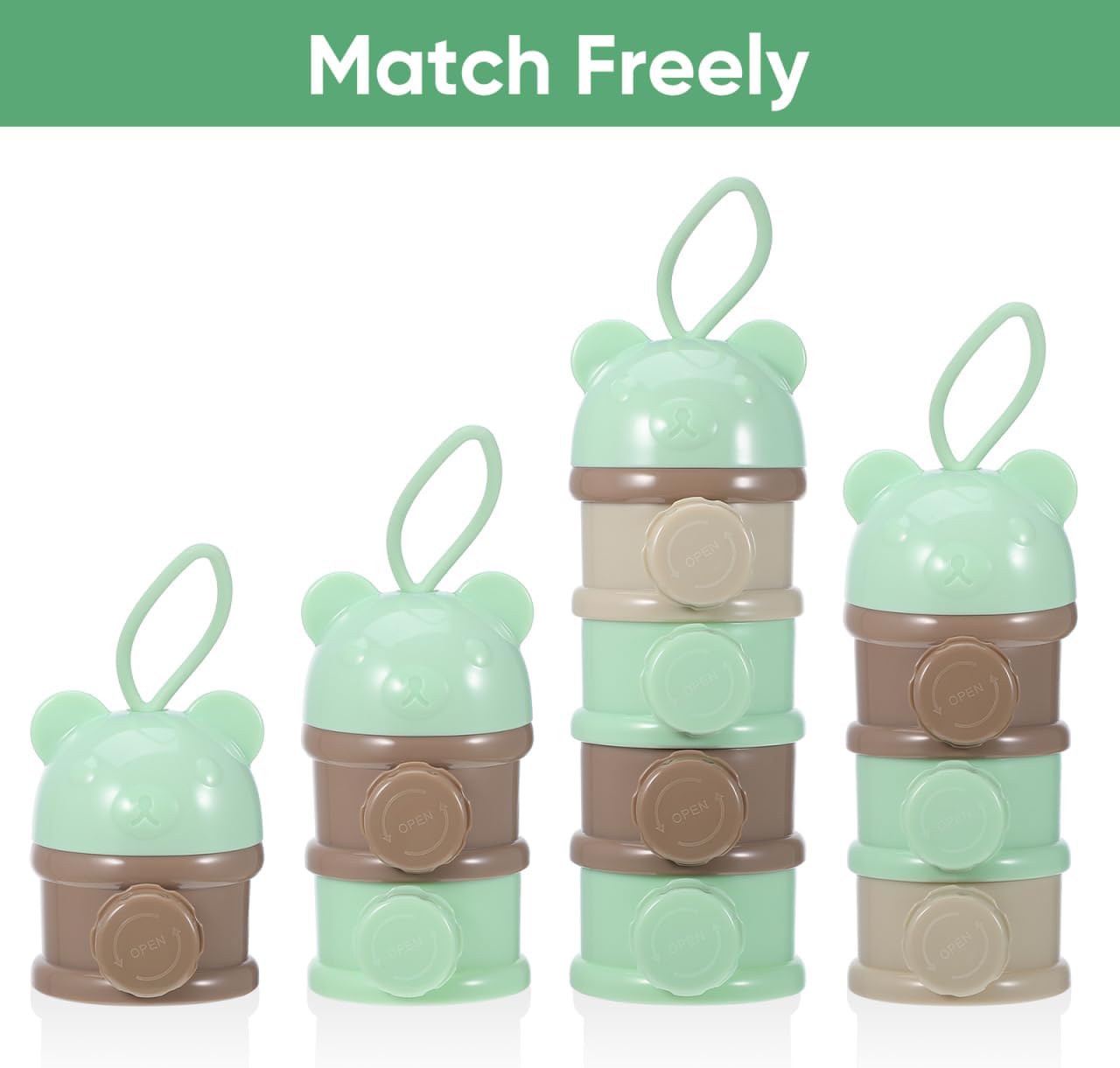 IMIKEYA Stackable Formula Dispenser - 4-Layer Milk Powder Container for Travel Light Green