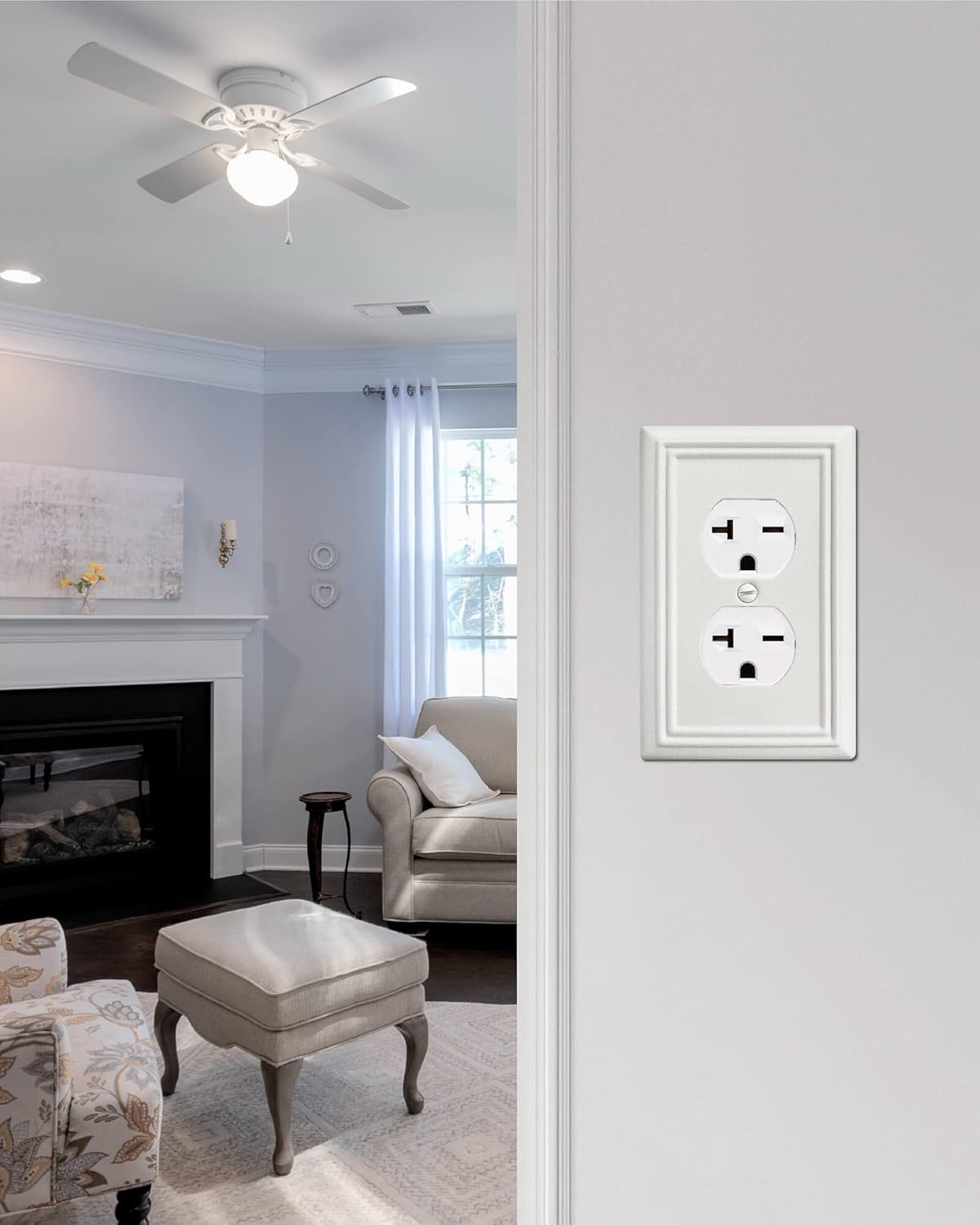 4-Pack Duplex Outlet Cover, Metal Wall Plate for Electrical Outlet, Light Switch, Decorative Off White Face Plate, 3.15 * 4.88, Midsize