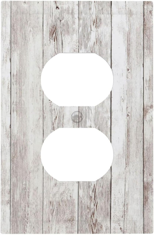 Outlet Covers Rustic Vintage White Wood Grain 1 Gang Duplex Wall Plate Decorative Switch Plates Electrical Receptacle Faceplate Light Switch Cover for Farmhouse Home Decor