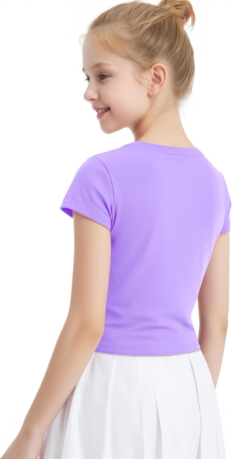 Auranso Girls Crop Tops Summer Short Sleeve Round Neck T Shirts Basic Tee for Kids