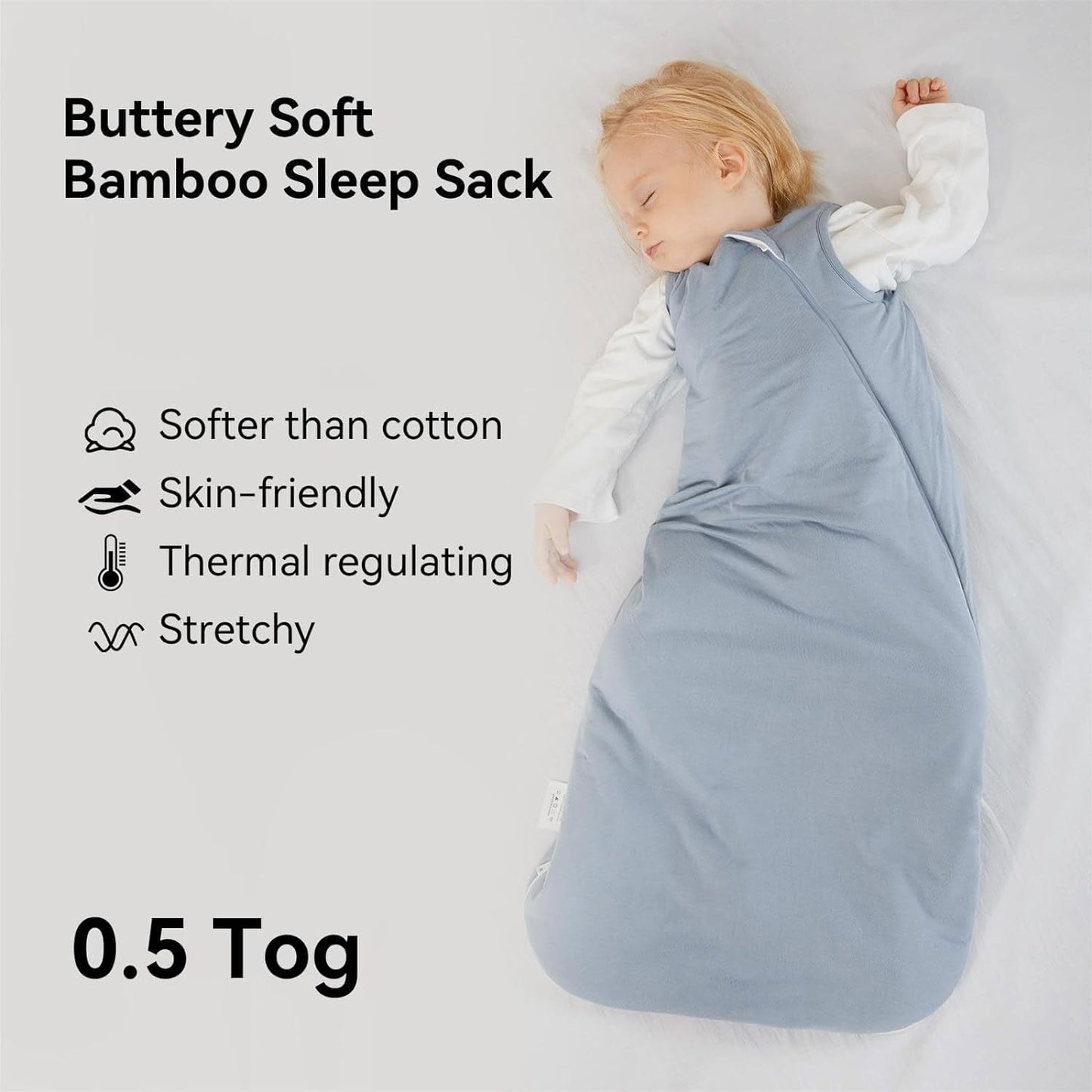 BubblePanda Rayon Made from Bamboo Sleep Sack 12-18 Months 0.5 Tog Soft Lightweight Toddler Sleep Sack 1t for Babies 2-Way Zipper Wearable Blanket Baby 12 Months