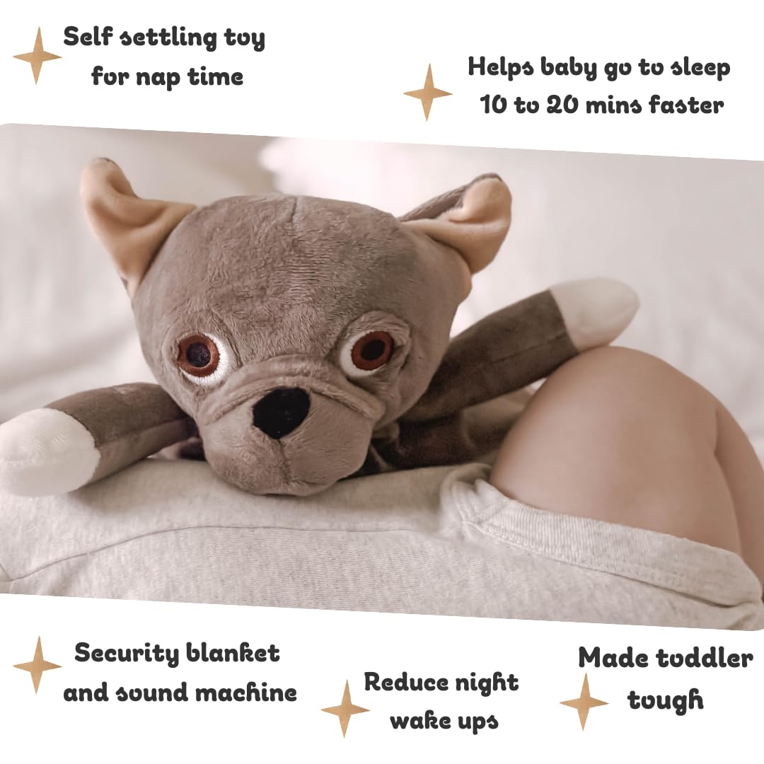 Love By Emi Baby Music Lovey Brown Bulldog, Baby Sleep Soother for Crib & Cuddle Bedtime, White Noise with Heartbeat & Lullaby, Plush Sound Machine Toy, Stuffed Animal for Newborns, Infants & Toddlers