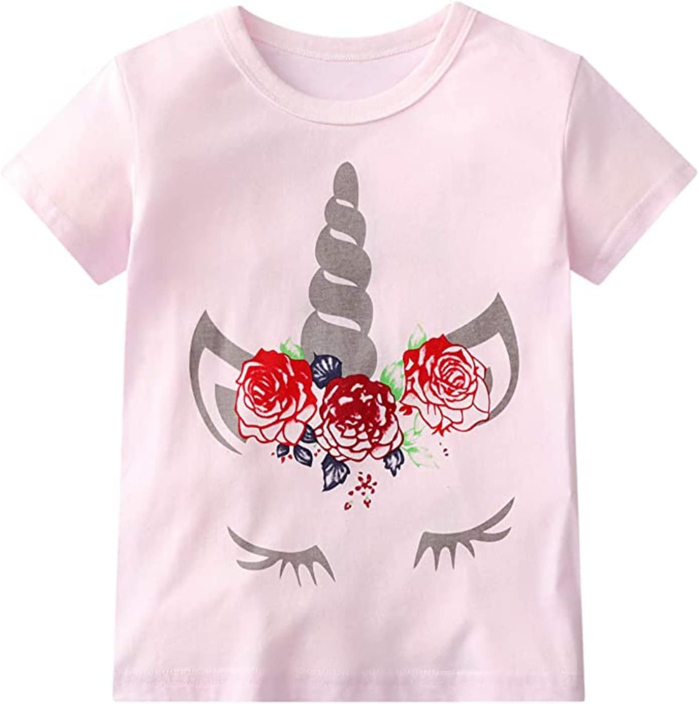 HILEELANG Girls' Tees Ruffle Short Sleeve T-Shirt Cotton Casual Graphic Summer Crewneck Tunic Tops