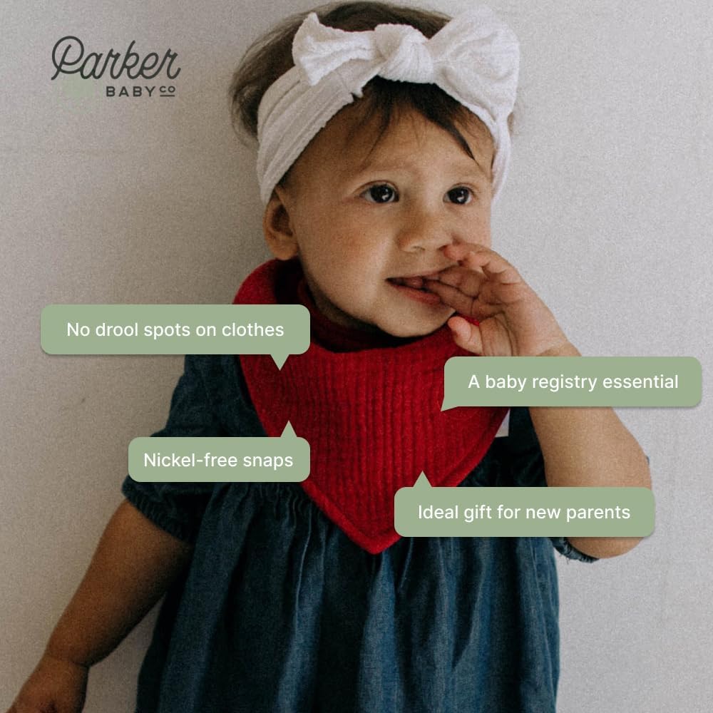 Parker Baby Muslin Bandana Drool Bibs | 100% Soft Muslin Cotton, Absorbent & Adjustable | Stylish Teething & Drooling Bibs