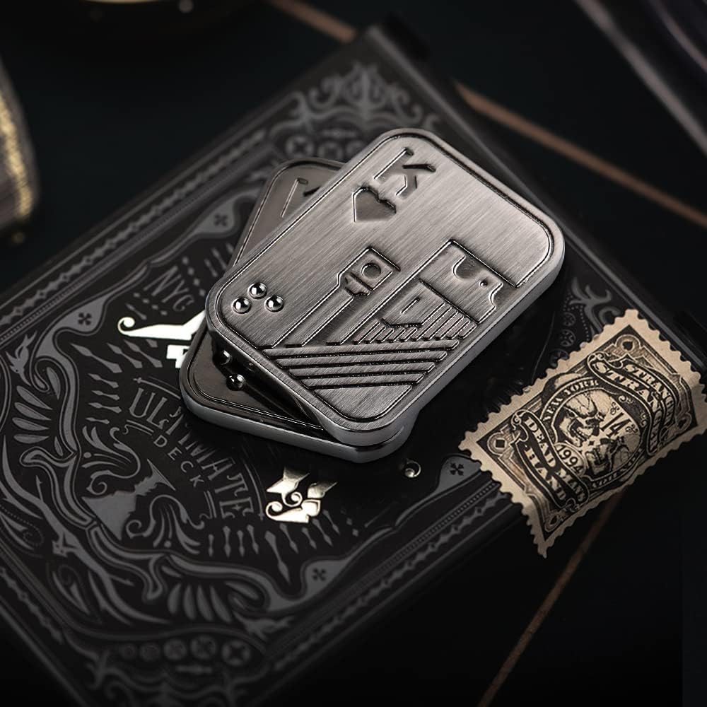 Magnetic Metal Fidget Toys - Metal Poker Push Card Fidget Slider Stress Relief Toy, Men’s EDC Toy Fidget Toy Haptic Coin, Office Desk Toys Gifts for Boyfriend and Father (Silver KK)