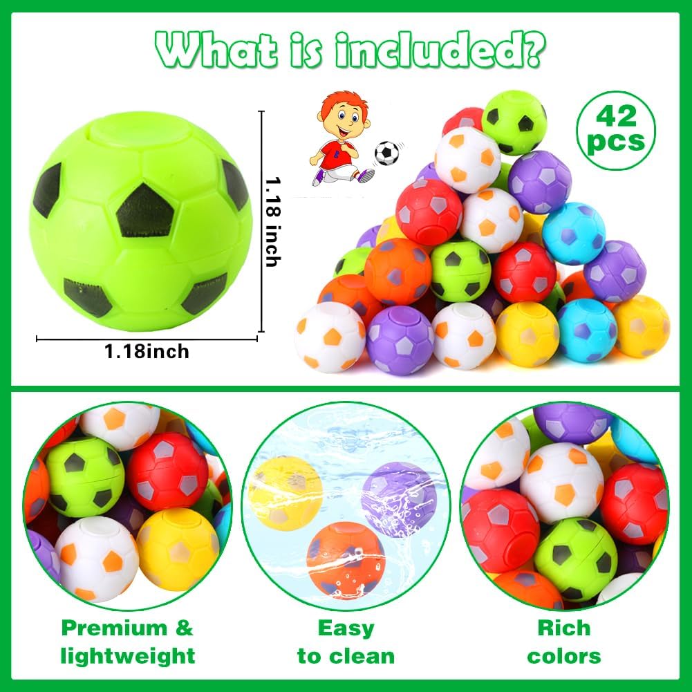 42 Pack Soccer Party Favors, Mini Fidget Spinners Soccer Ball Toys Sensory Fidget Toys Party Favors for Kids 4-8 8-12 Goodie Bag Stocking Stuffers Birthday Prizes for Classroom