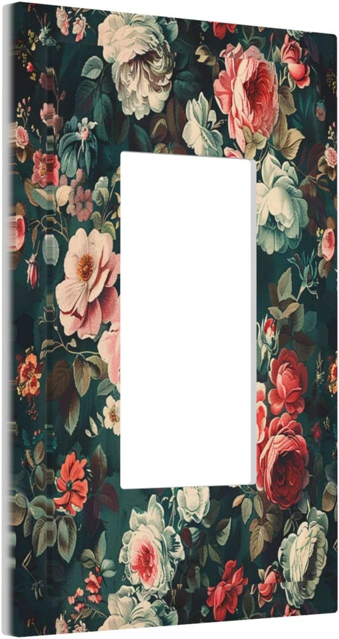 Decorative Outlet Covers Baroque Vintage Peony Flower Floral 1 Gang Single Rocker Light Switch Cover Plate Wall Plates GFCI Faceplate for Bedroom Farmhouse Decor