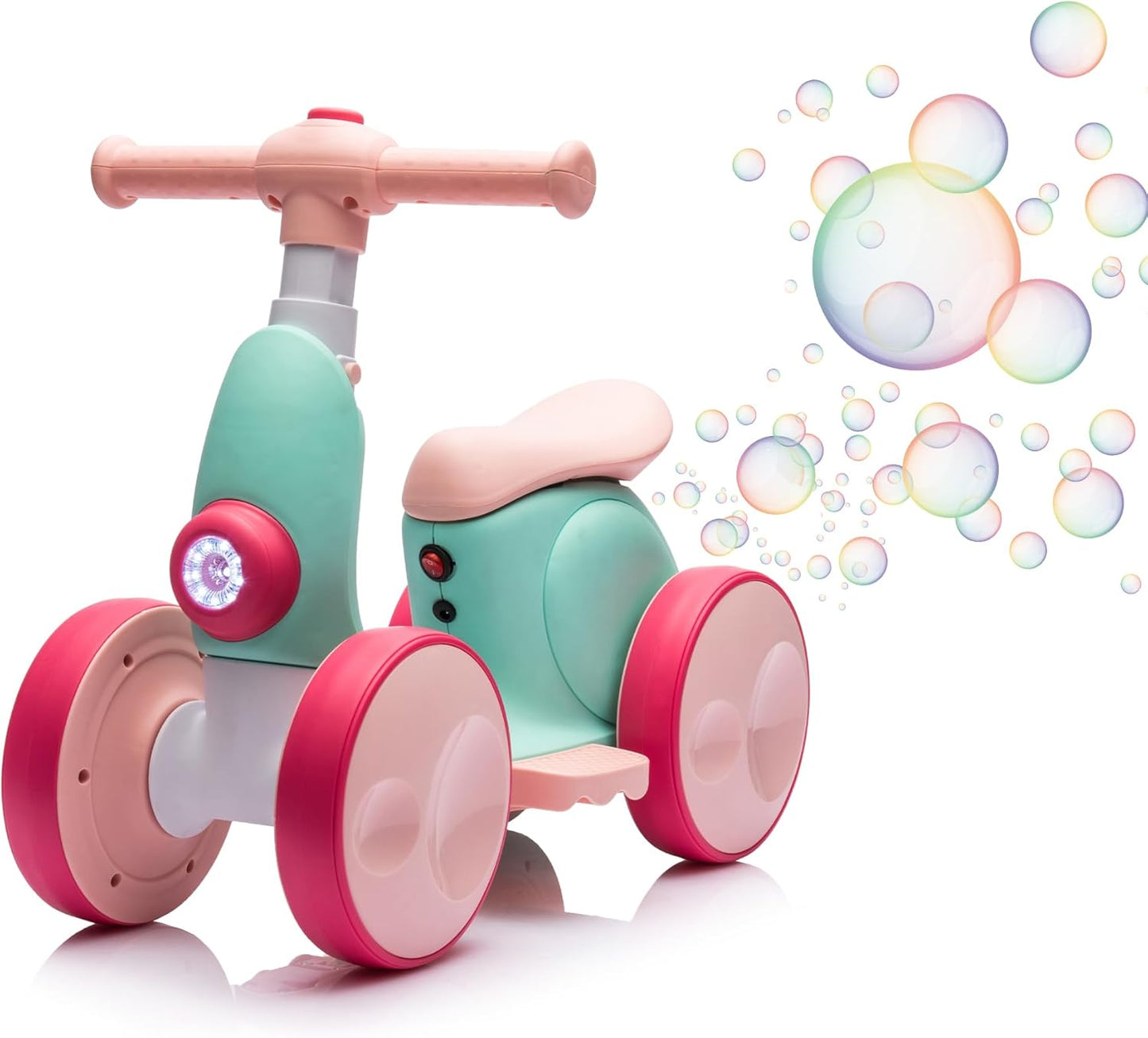 6V Electric Baby Balance Bike for 1 Year Old Boys Girls Ride on Toys 12-48 Months Toddler Balance Bike, 4 Wheels Kids First Bike with Remote Control First Birthday Gifts- Green&Red