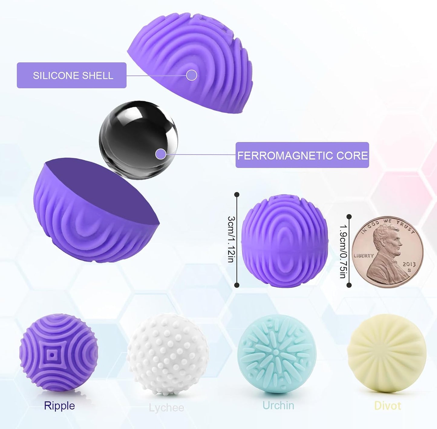 Magnetic Silicone Fidget Balls 8-Pack – Silent, Stress Relief Toys for Adults & Teens (14+) with 4 Textures, Focus & Anxiety Relief, Ideal for Desk & Travel – Soft, Tactile & Relaxing Fidget Toys