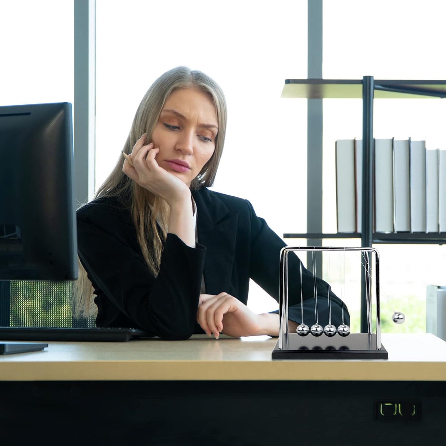 Large Newton's Cradle - Sealive Balance Ball Physics Desk Toy - Science Fun & Stress Relief for Men - Helps with Thinking, Concentration and Calm Down for Office & Home