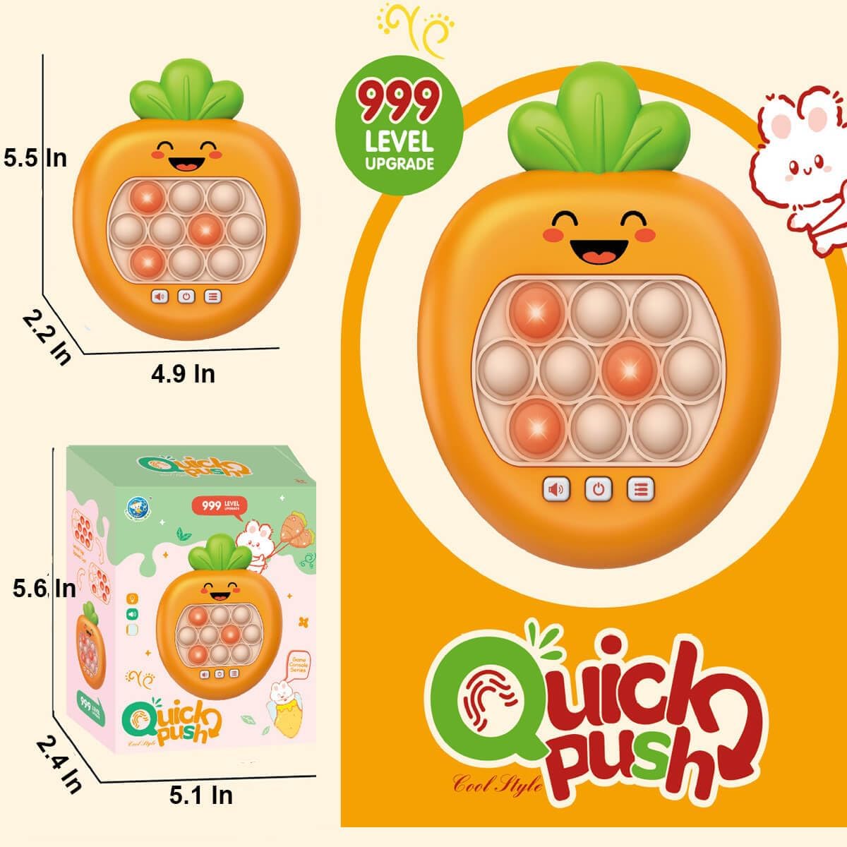 Quick Push Game Console,Pop Fidget Toys ,A Toy Game Machine That Exercises Reaction Ability and Improves Concentration | Gift Idea for Kids & Teens Boys & Girls(Carrot)