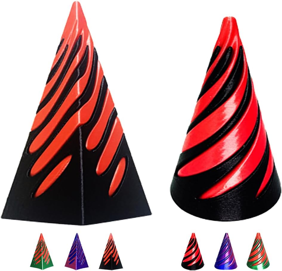 Spiral Cone Fidget Toy,Impossible Cone Pyramid Passthrough Sculpture Bulk Fidget Toys for 3D Printed,Anxiety Stress Relief Desk Deco Souvenir Mini Gift Toy for Home Office (#A-Laser Black Red)