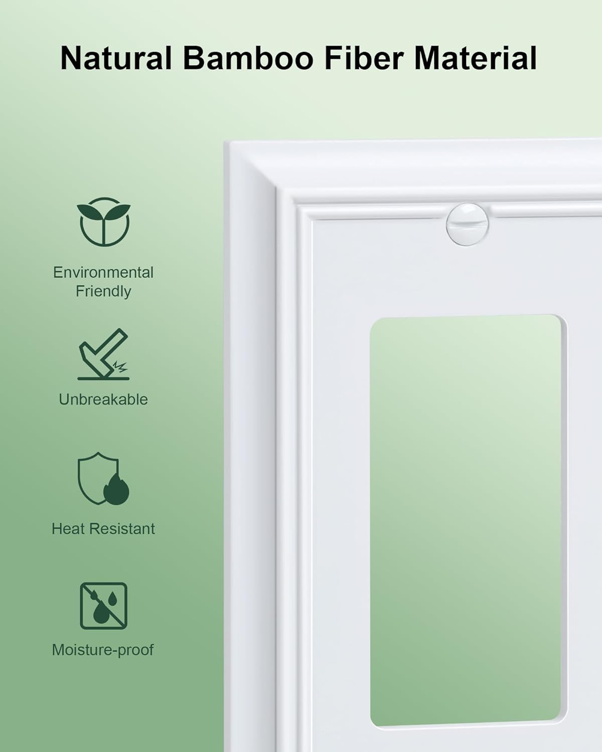 6-Pack Decorator Wall Plate Cover, Pure White Decorative Switch Plates and Outlet Covers, Durable Natural Bamboo Fiber Wall Plates for Electrical Outlets, Receptacle, GFCI Outlet, Dimmer Switch