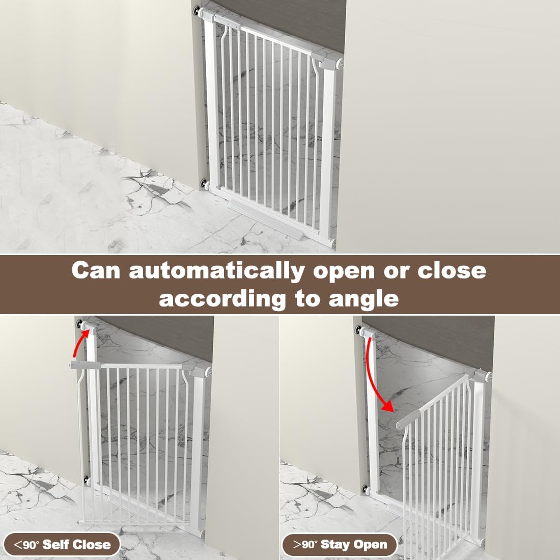 41" Extra Tall Cat Gate for Doorway, 40.6-49.1'' Metal Pet Baby Safe Gate, Extra Wide Pressure Mounted Child Door with Expansion Kit, No Drilling Cat Fence Indoor, Tall Dog Gate, White