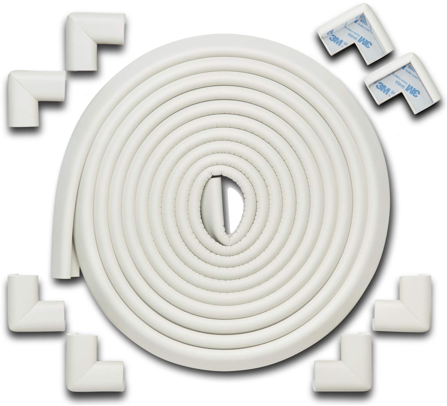 Roving Cove HeftyFit Edge Corner Protector Baby Proofing (Large 18ft Edge 8 Corners), Heavy-Duty, Soft NBR Rubber Foam, Furniture Fireplace Safety Bumper Guard, 3M Adhesive, Oyster White (Off White)