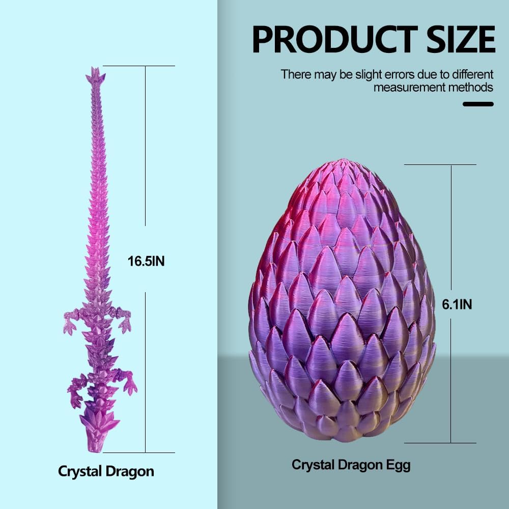 3D Printed Dragon with Dragon Egg 16.5'' Articulated Dragon Crystal Dragon Fidget Dragon Egg Toys Executive Desk Toys (Green Purple Copper, Dragon Only)