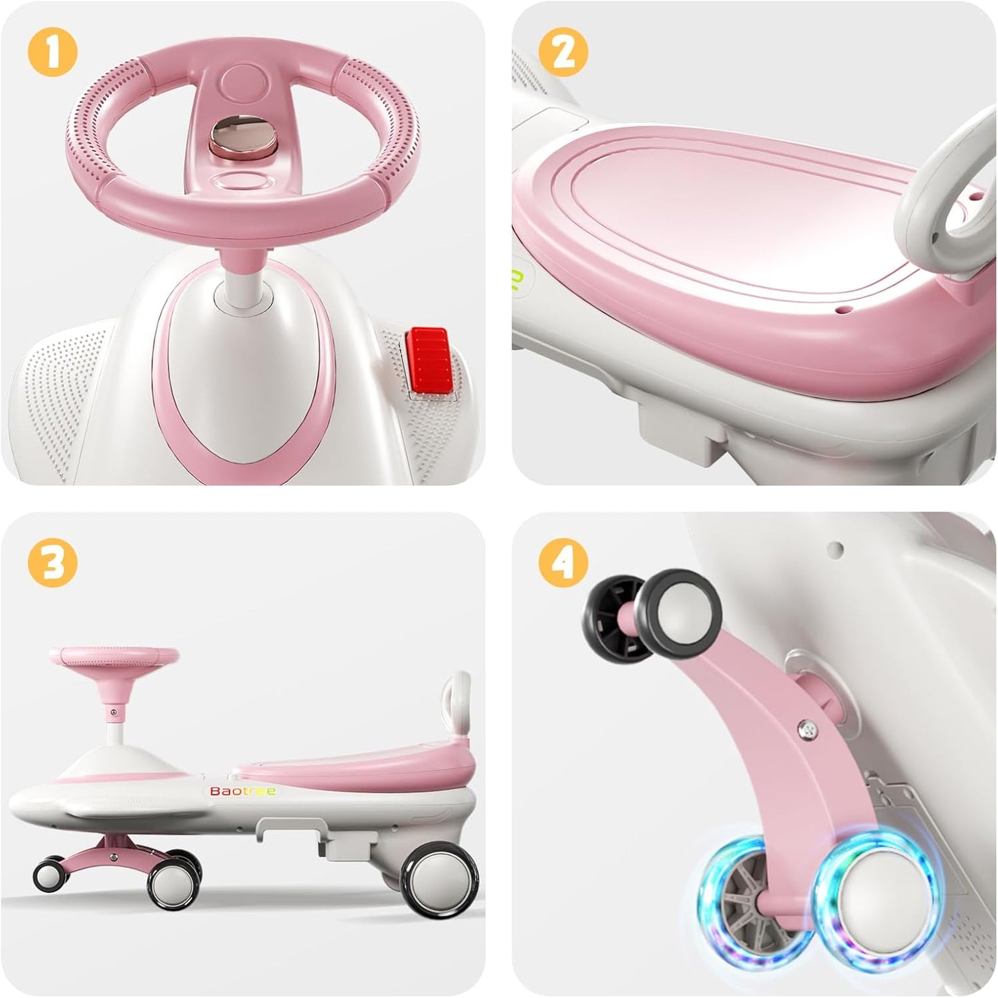 Kids Electric Ride On Car 12V - Electric Wiggle Car with Rechargeable Battery, LED Lights & Music,Anti-Rollover for Boys Girls Ages 3-8, Indoor/Outdoor Toy Vehicle up to 150 lbs