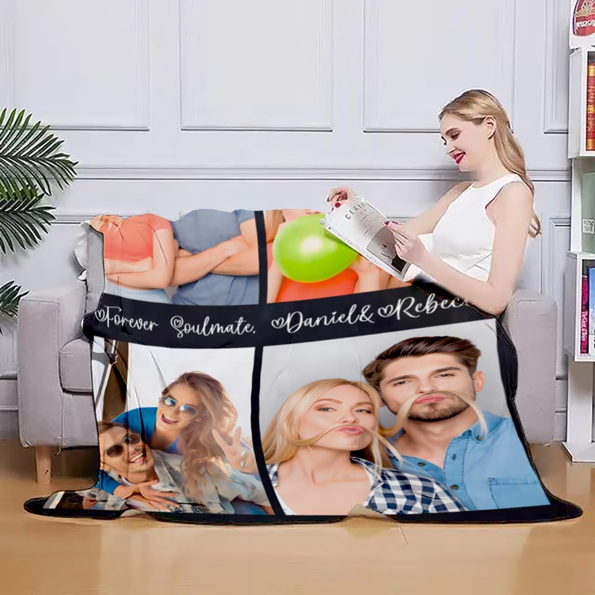 Ships Next Day, Personalized Birthday Gifts for Women, Custom Photo Blankets with Name, Customized Gifts for Couples
