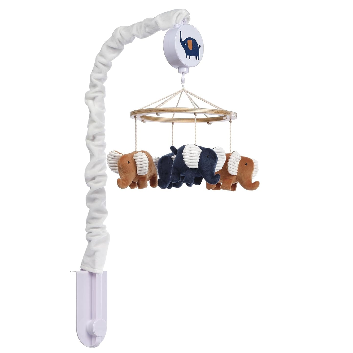 Lambs & Ivy Playful Elephant Blue/White Musical Baby Crib Mobile Soother Toy