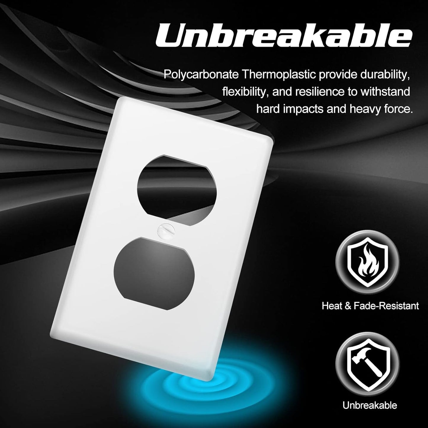 Decorator Wall Plate 1-Gang Duplex Electrical Outlet Cover Plates,Unbreakable Polycarbonate Thermoplastic, White (4-Pack, Single Duplex)